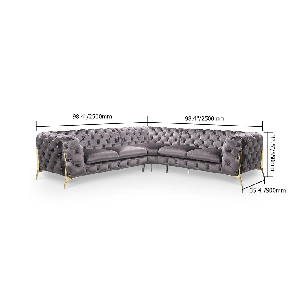 Modern Sofa Sectionals Velvet Upholstered Sofa Chesterfield Sofa in Metal Legs Black