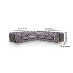 Luxurious modern velvet sectional sofa with black metal legs