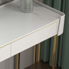 Contemporary White Vanity Set with Extendable Table and Mirror