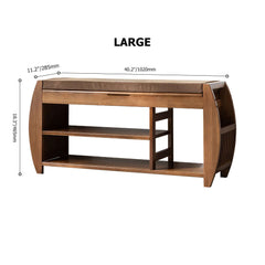 40.2 inch Rustic Bamboo Upholstered Entryway Flip Top Shoe Rack Bench with Storage and Shelves