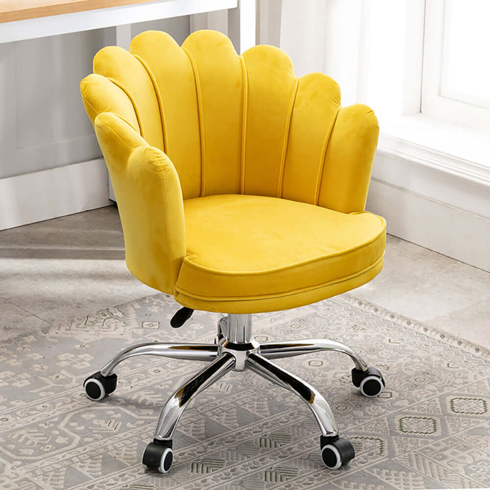 Adjustable-height task chair in beige velvet upholstery