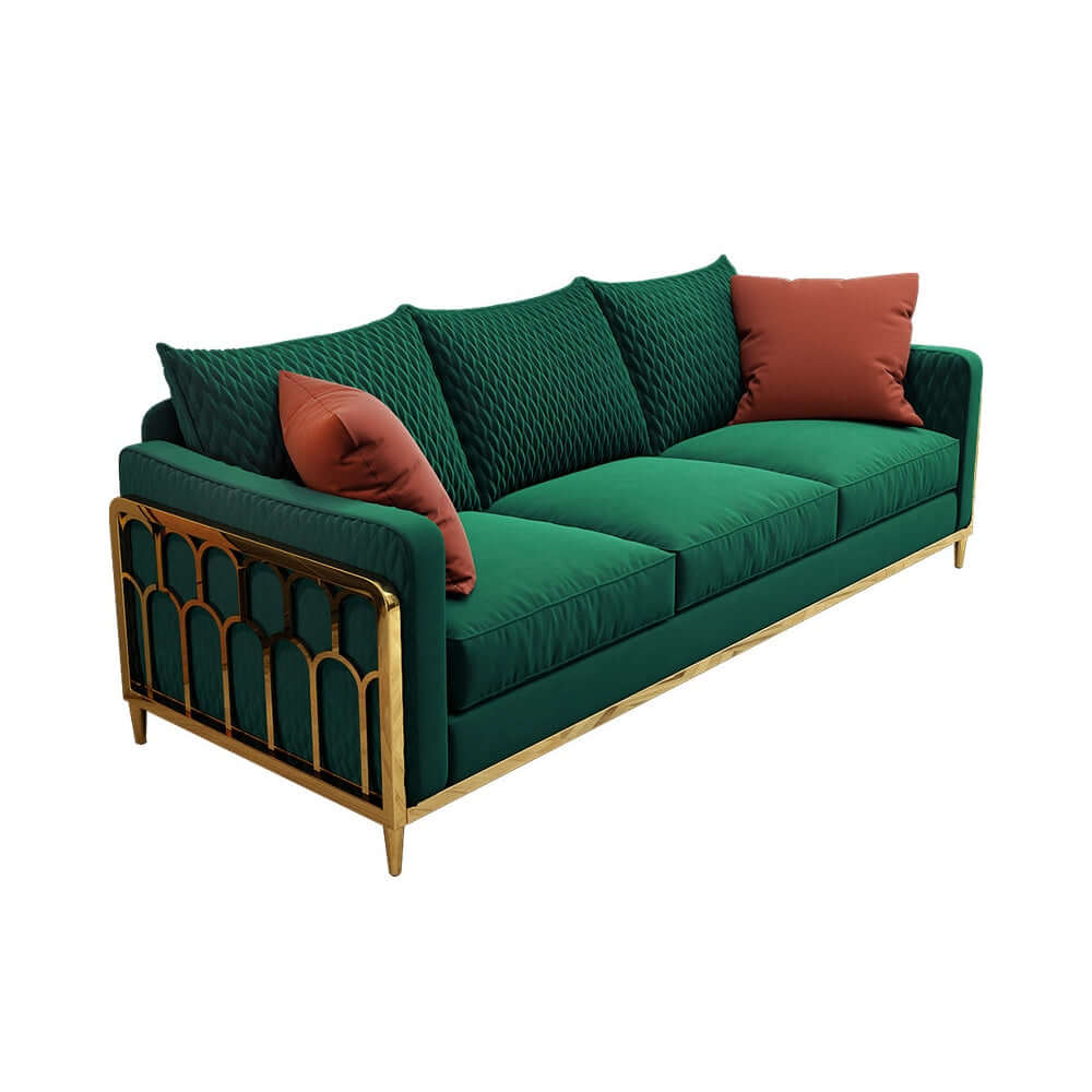 84.6-inch 3-seater sofa in modern green velvet with gold legs