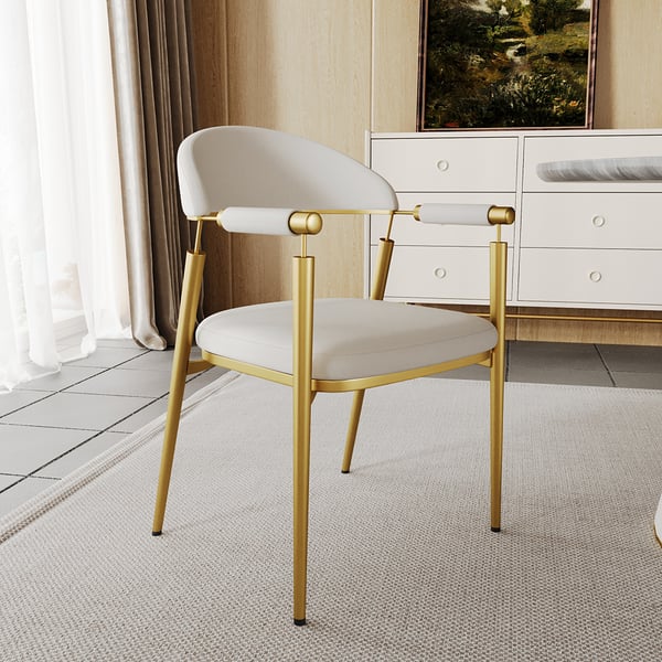 Set of 2 Curvice white PU leather dining chairs with curved back and stainless steel arms main product image