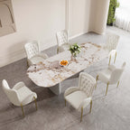 Oakic White PU Leather Upholstered Dining Chair Modern Tufted Wingback Chair with Arm - Side view in modern interior design