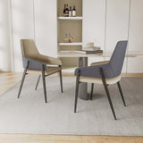 Modern Khaki PU Leather Upholstered Dining Chairs (Set of 2) with Solid Back