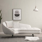 Modern white and black chaise longue 3-seater sofa with linen upholstery and steel legs main product image