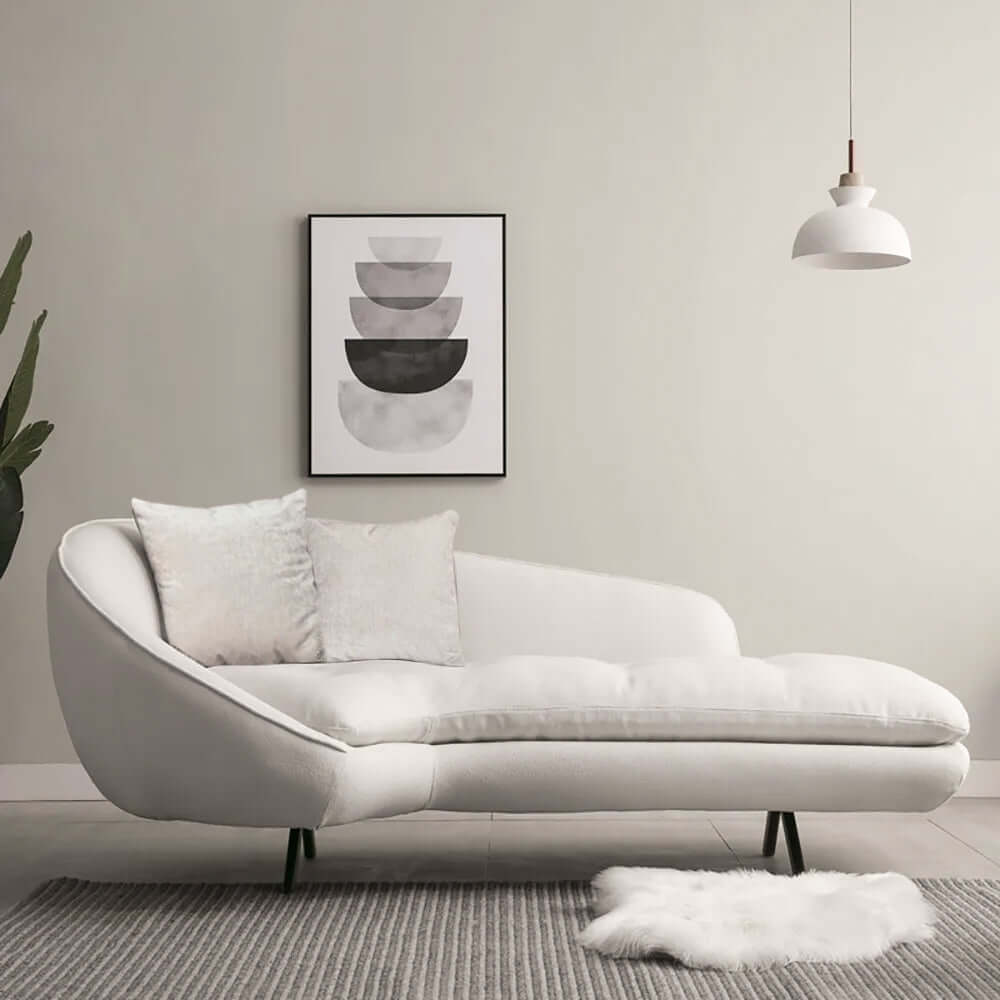 Modern white and black chaise longue 3-seater sofa with linen upholstery and steel legs main product image