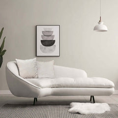 Modern Chaise Longue Upholstered Linen 3-Seater Sofa with Steel Legs