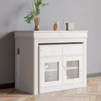 Modern extendable dining table with 4 chairs and rectangle storage sideboard in elegant walnut and gray finish