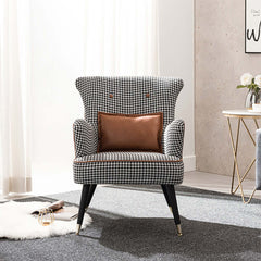 Modern green houndstooth chair with classic pattern and luxurious gold legs - Stylish and functional