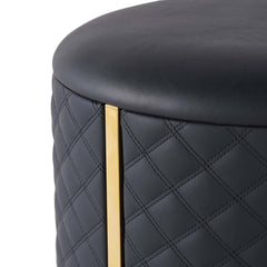 15.7 Inch Round Vanity Stool in Leather Upholstery and Compact Size