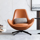 Modern Brown Egg Lounge Chair FauxLeather Accent Chair with Metal Base