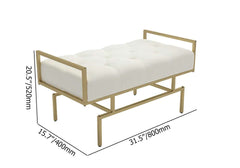 31.5'' gray faux leather upholstered bench with exquisite gold metal legs