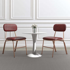 Set of 2 modern brown dining chairs with elegant faux leather upholstery and sturdy metal frame