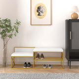 Modern PU Leather Upholstered Entryway Bench White with Gold Legs
