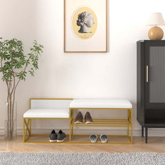 Elegant PU leather bench seat with gold legs in white for entryway