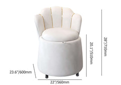 Elegant modern white swivel velvet vanity stool with petal back design for makeup room decor