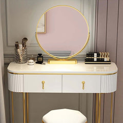 Nordic White Oval Glossy Vanity Set with 2 Drawers for Makeup Storage