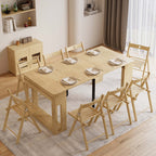 Modern extendable dining table with 4 chairs and rectangle storage sideboard in elegant walnut and gray finish