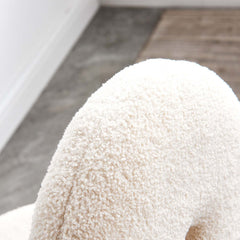 Sleek white boucle sherpa chair with natural wood legs