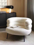 Boucle sherpa chair with white and blue wool