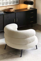 Wool boucle chair with sherpa accents in white and blue