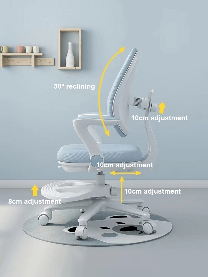 Ergonomic chair with footrest for children and students, adjustable seat height and depth