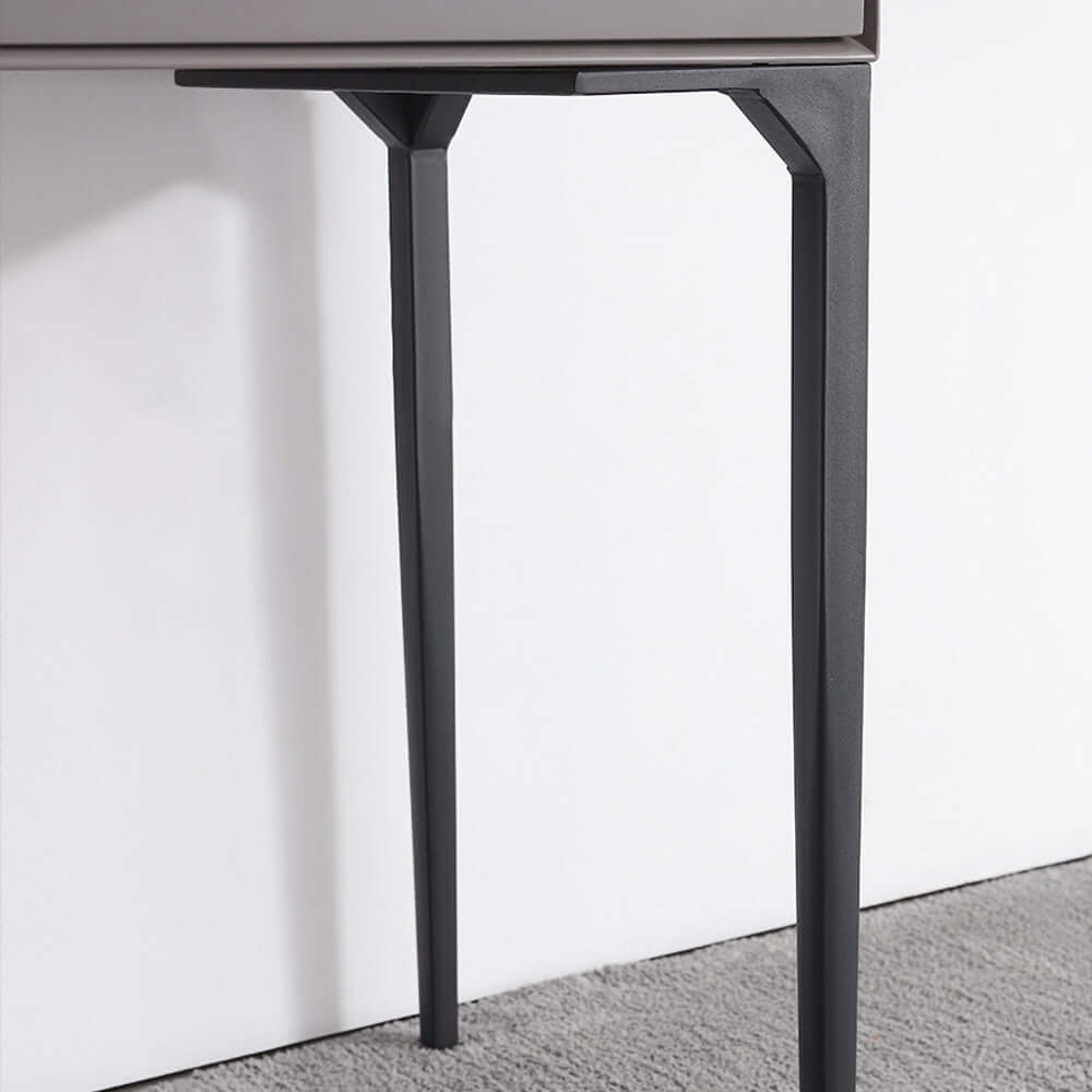 Functional gray dressing table with drawers and mirror for organized beauty routines