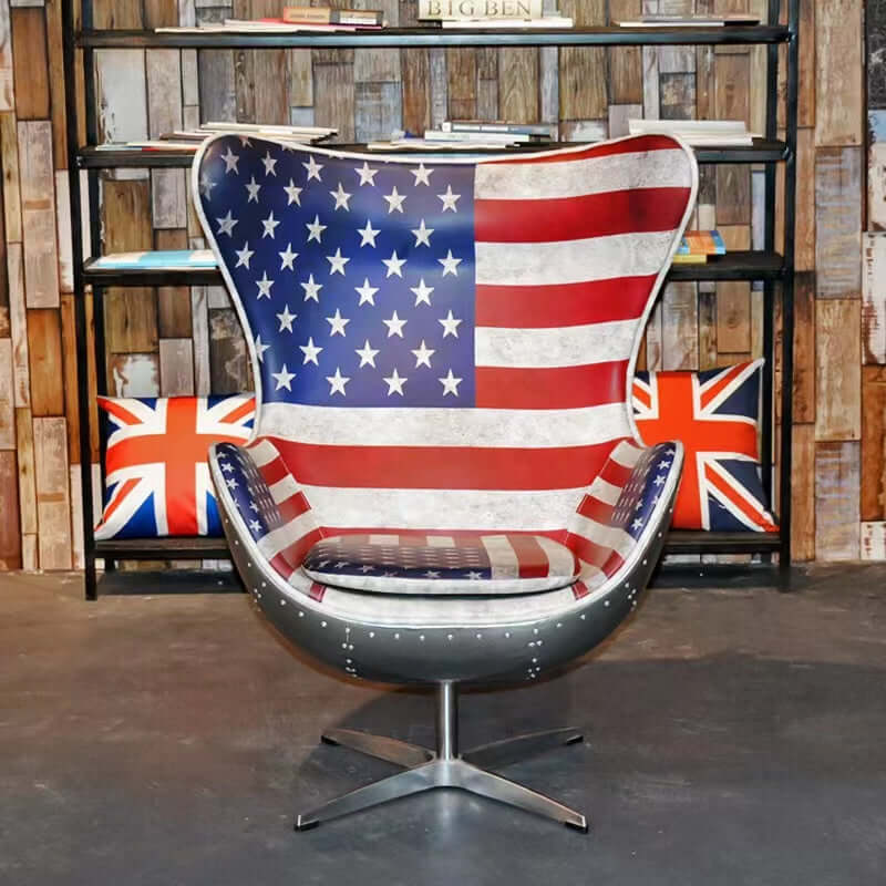 Leather upholstered swivel office chair with wing back and industrial style featuring national flag design main product image Main image
