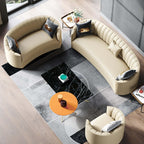 Stylish 88.6“ beige curved microfiber leather sofa with gold leg - luxury interior design