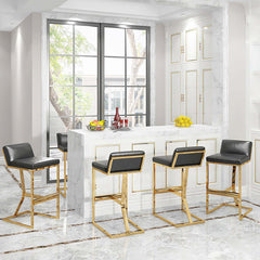 Chic White PU Leather Bar Stool & Counter Stool with Gold Legs and Footrest for Trendy Interiors