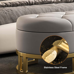 Sophisticated Beige Storage Bench with Tufted Design and Leather Upholstery for Bedroom