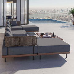 Weather-Resistant Aluminum and Rattan Outdoor Seating with Gray and Brown Cushion