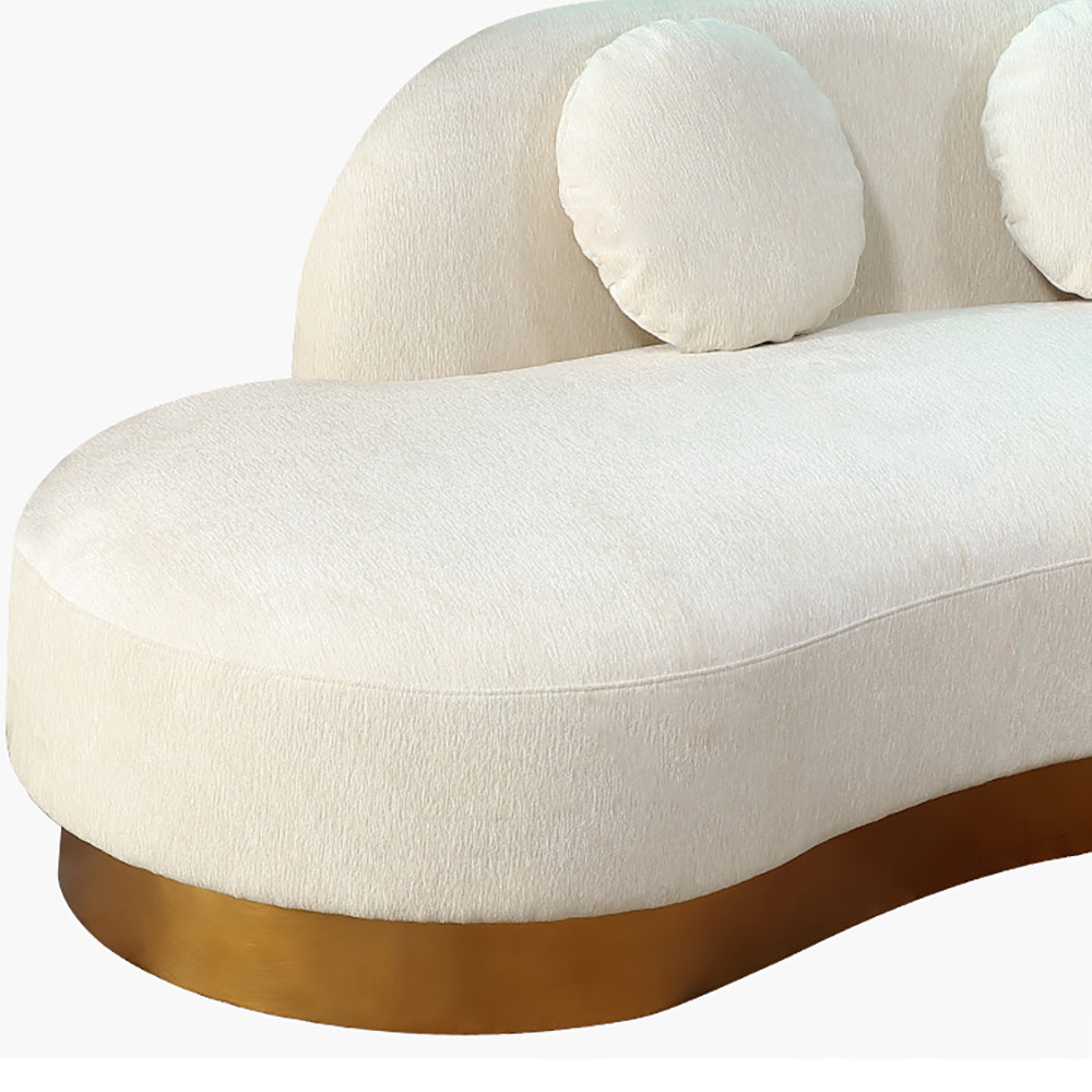 Modern White & Gold Velvet Curved Sofa for 3 Seaters with Pillows & Stainless Steel Base