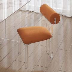 Chic set of 2 modern upholstered orange velvet dining chairs with acrylic side chairs