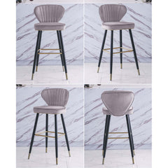 Blue velvet upholstered bar stools with backrest for modern kitchen decor