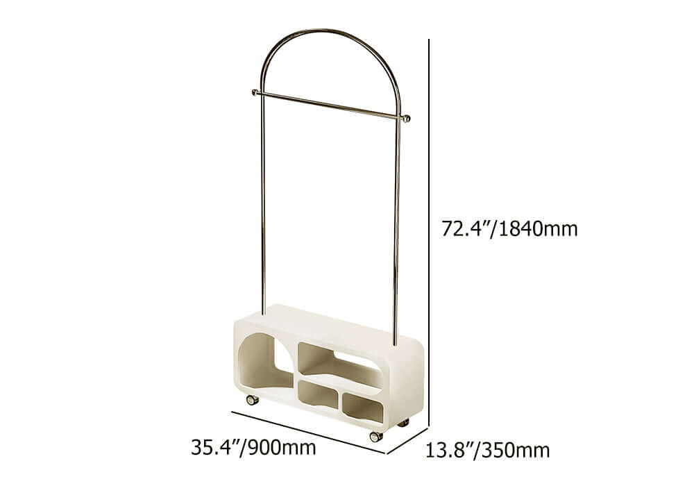 Art Deco Entryway Hall Tree with Storage Bench with Wheel in White