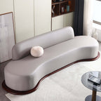 110.2 inch modern gray faux leather 5 seaters curved sofa with low back wooden base