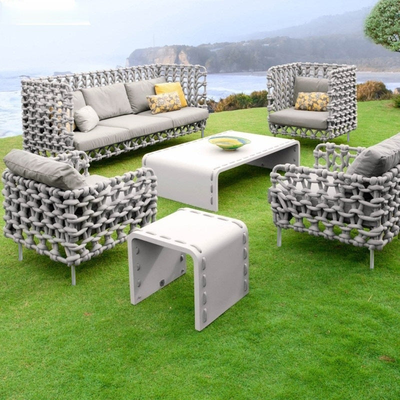 6 Pieces Aluminum & Rope Outdoor Sofa Set with Coffee Table and Cushion Pillow in Gray