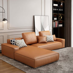 Brown upholstered sofa with leathaire material, perfect for living room furniture