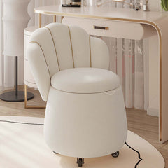 Luxurious modern white velvet vanity stool featuring a swivel seat and petal back design