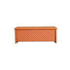 Functional liftable bench upholstered in orange vegan leather with storage ottoman drawer