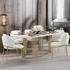 Contemporary white dining chair featuring cotton & linen upholstery and elegant gold finish