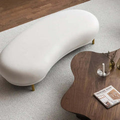 Modern white velvet bench with metal legs for end of bed