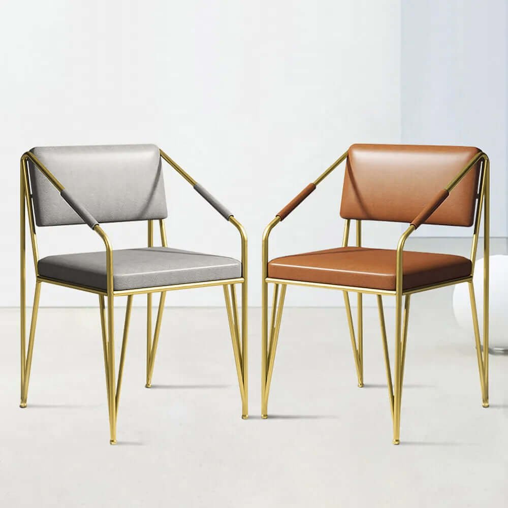 Stylish PU Leather Leisure Chair with Shiny Gold Metal Legs for Vanity Setup