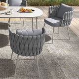 Modern Aluminum & Rattan Outdoor Patio Dining Chair Armchair in Gray (Set of 2)
