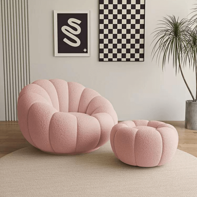 White/Pink/Red/Yellow/Green/Orange/Gray Pumpkin Swivel White Boucle Sherpa Accent Chair for stylish home decor