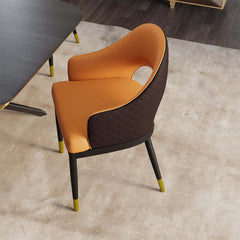 Modern Orange and Coffee PU Leather Dining Chair Set of 2 Open Back with Arms