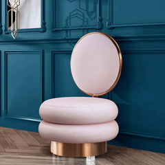 Back support pink velvet vanity stool, round tufted accent chair, luxurious rose gold finish