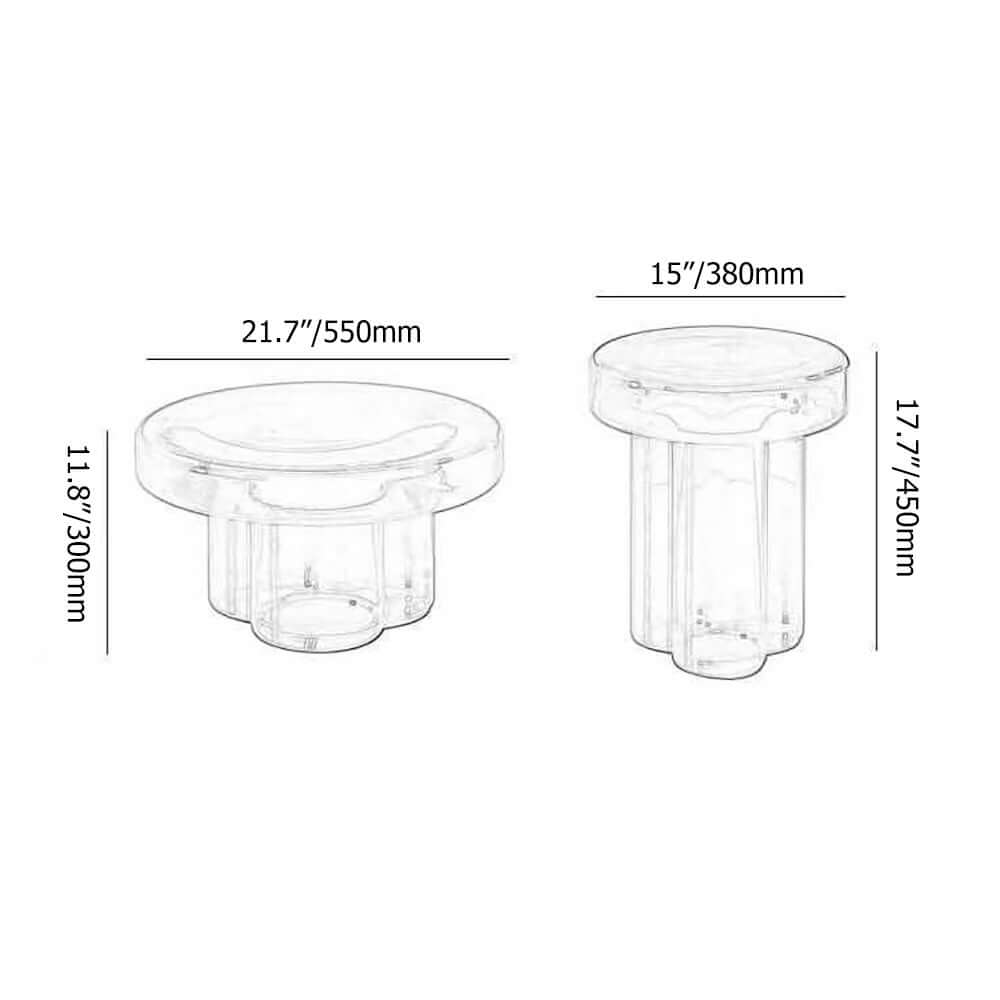 Cloud-shaped modern glass coffee table set with two pieces in vibrant orange, green, purple, and black